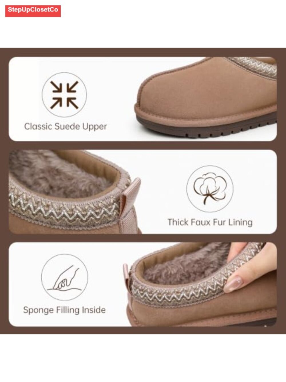 Suede Braided Mini Ankle Boots with Faux Fur Lining Warm Winter Slippers - Picture 2 of 6
